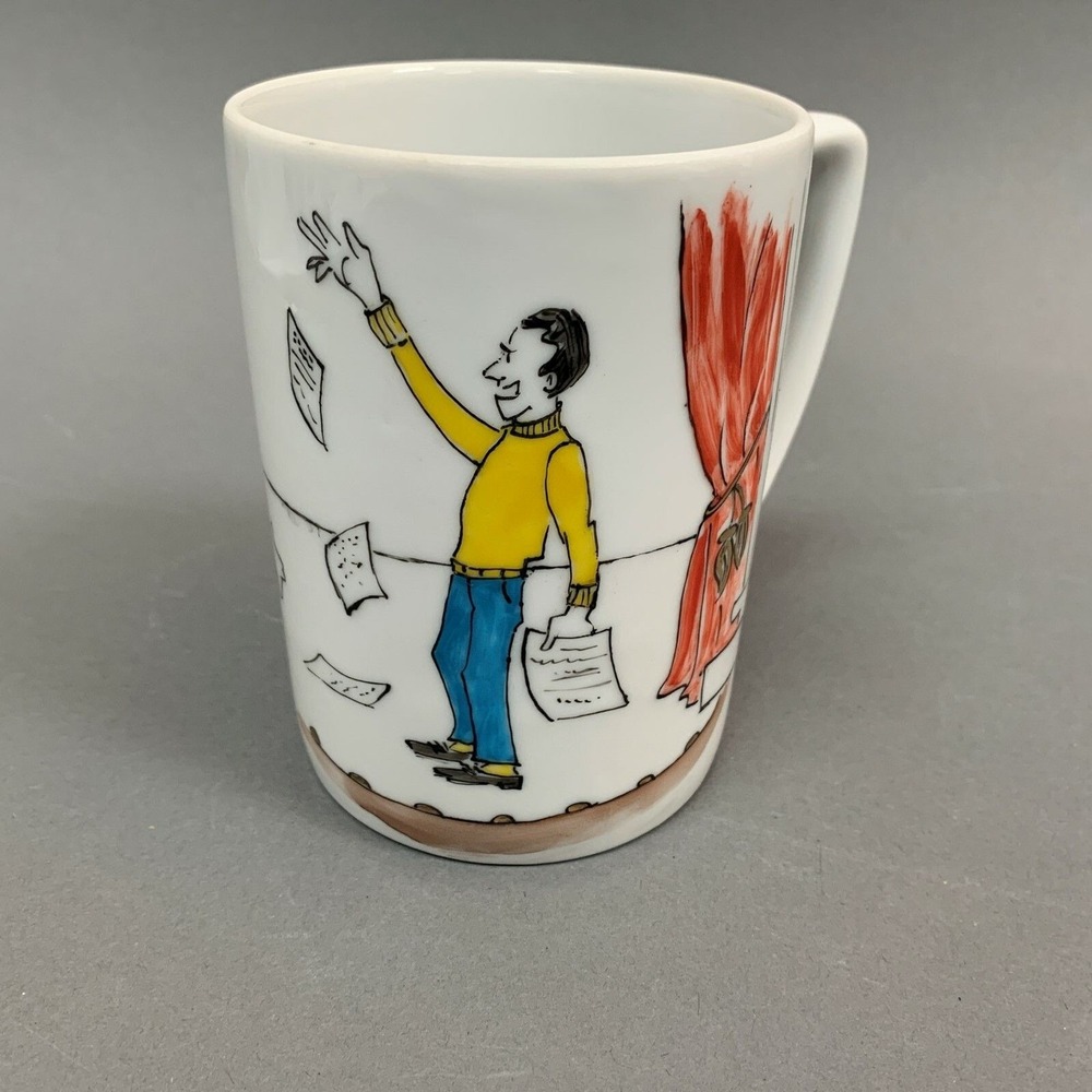 "Bill" Comedy Tragedy Masks Hand Painted Coffee Cup Mug by C.L.?